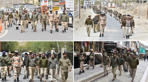 'संसदीय चुनाव से पहले लेह पुलिस अर्धसैनिक बलों के साथ लेह में फ्लैग मार्च कर रही है'